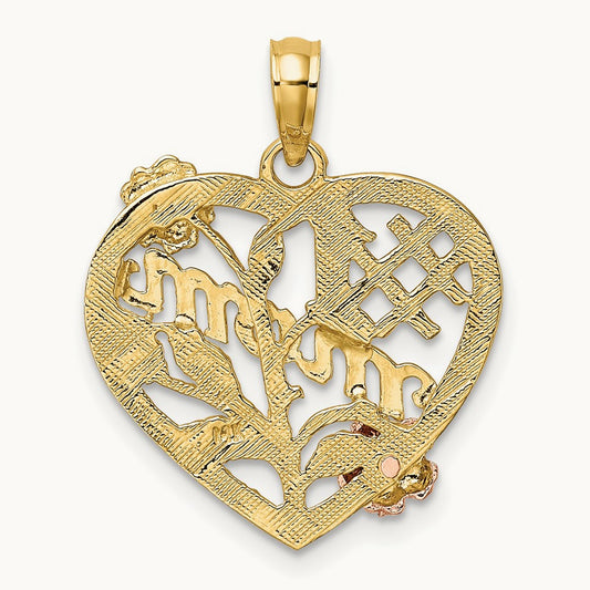 w/White Rhodium #1 MOM Heart w/Flower Charm, 14K Two-tone