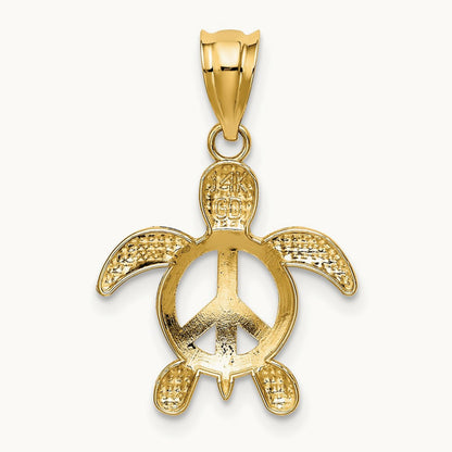 Peace Turtle Pendant, 14K