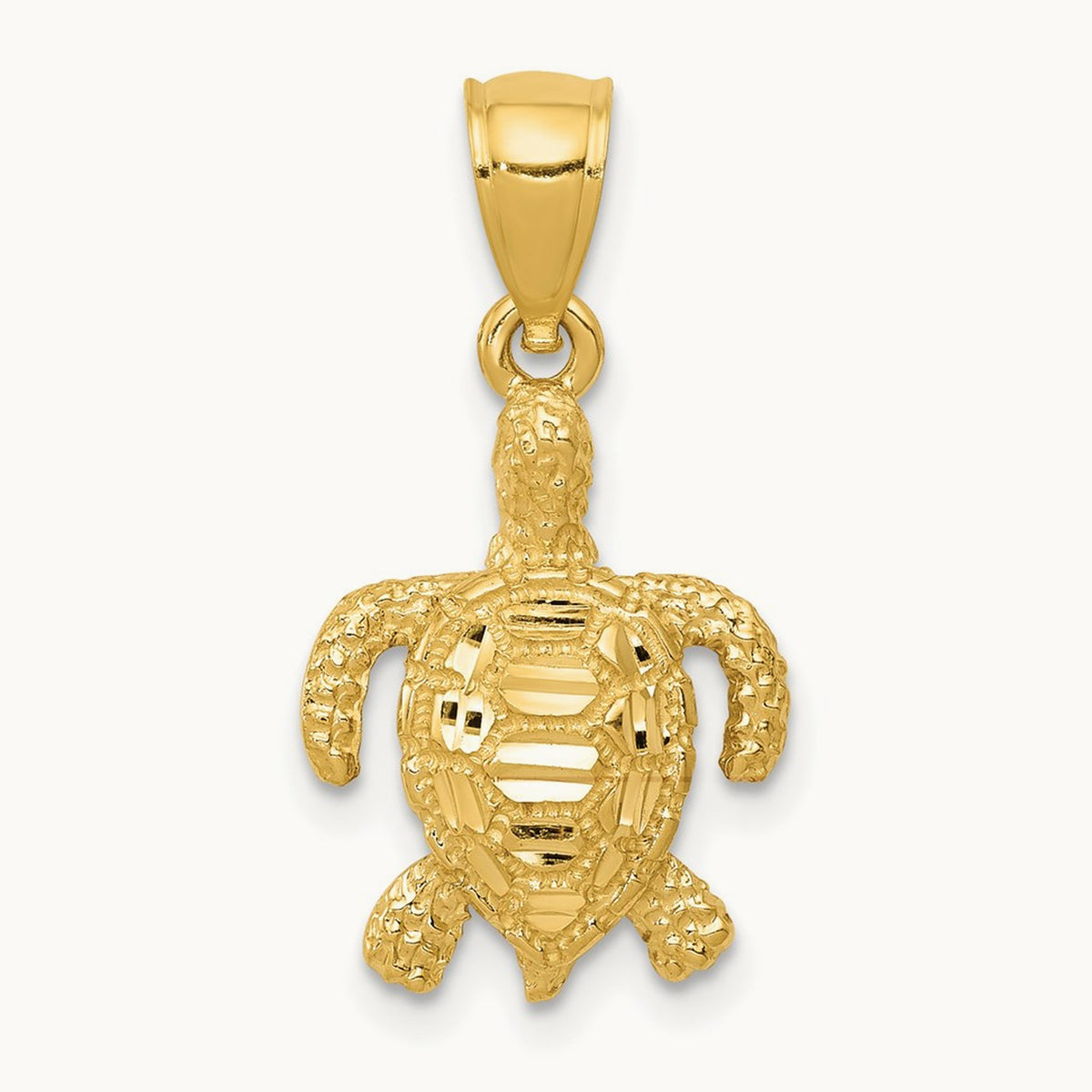 Polished and Textured Diamond-cut Sea Turtle Pendant, 14K