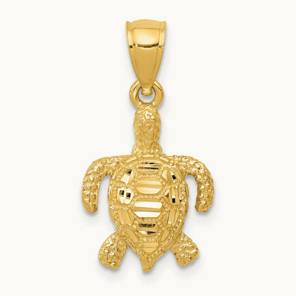 Polished and Textured Diamond-cut Sea Turtle Pendant, 14K