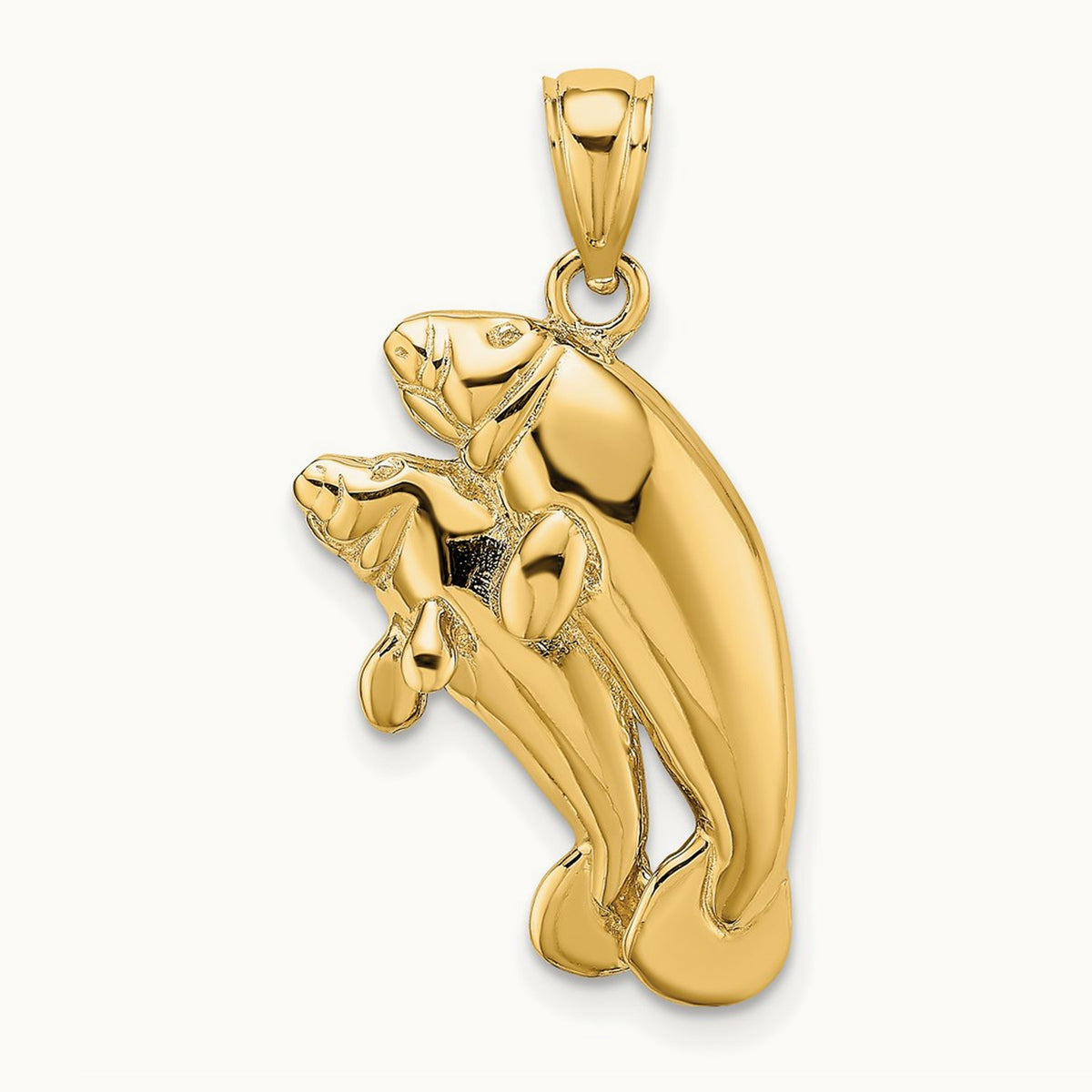 2-D /Polished Two Manatees Charm, 14K