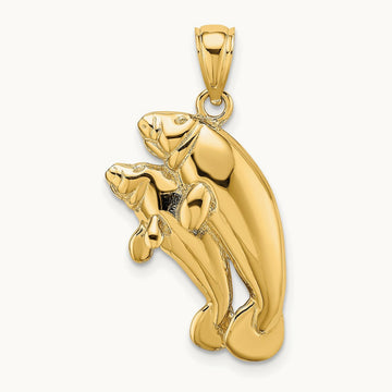 2-D /Polished Two Manatees Charm, 14K