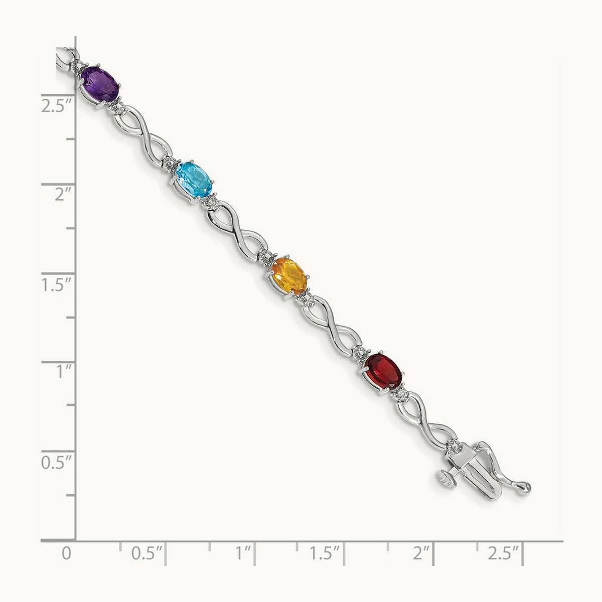 Rainbow Gemstone and Diamond Infinity Bracelet — 14K White Gold