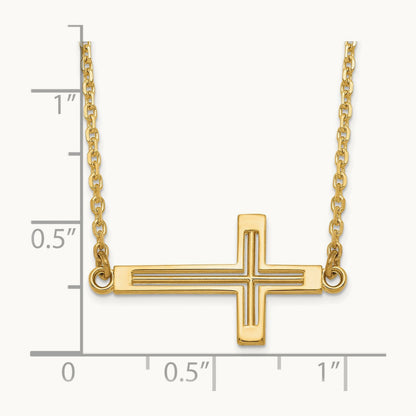 Sideways Cut-out Cross Necklace — 14K Yellow Gold