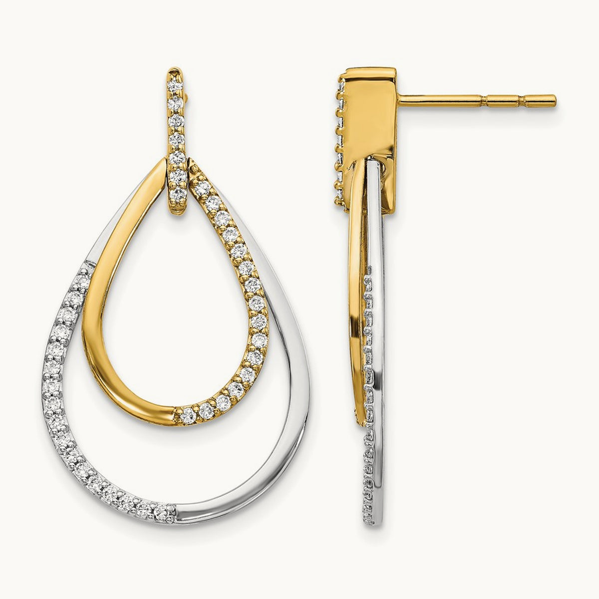 Diamond Teardrop Earrings — 14K Two-Tone Gold, 30mm