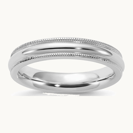 Sterling Silver Rhodium-plated 4mm Comfort Fit Milgrain Band
