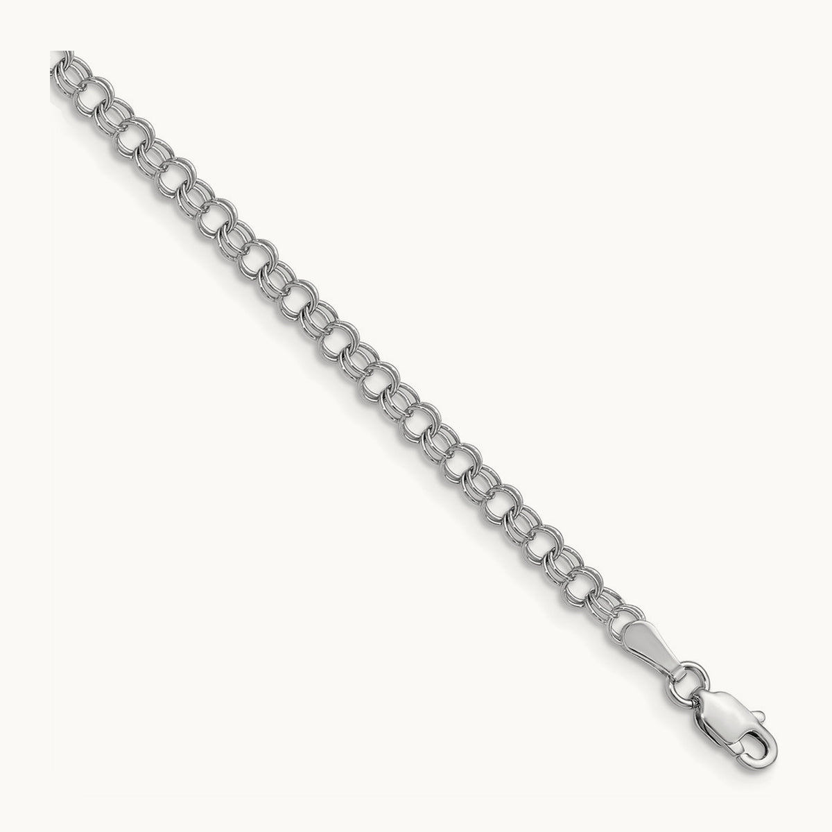 Solid Double Link Charm Bracelet, 14K White Gold