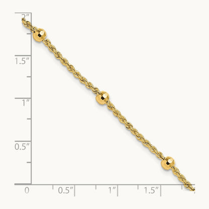 D/C Beaded Rope Chain Bracelet, 14K