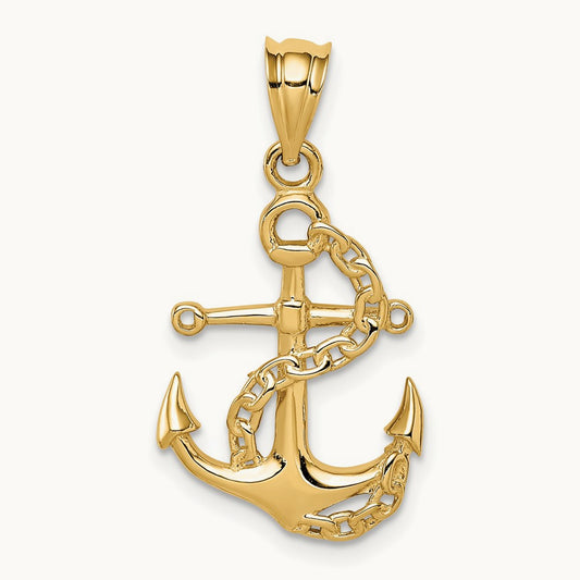 Polished Anchor & Chain Pendant, 14K