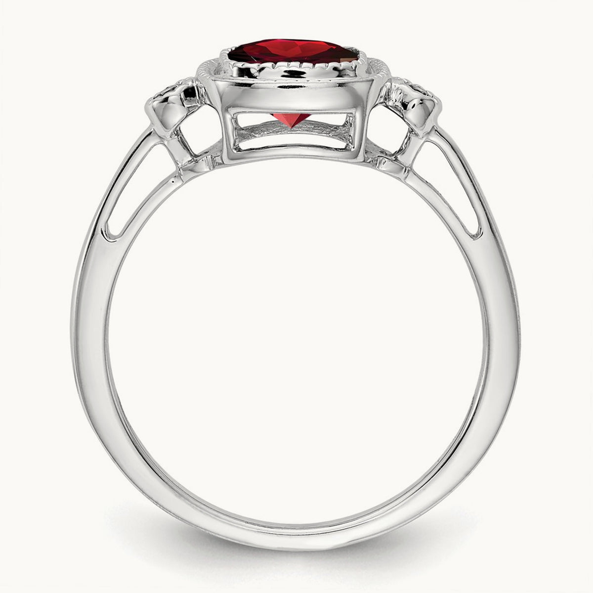 Cushion Garnet and Diamond Ring — 14K White Gold, 7