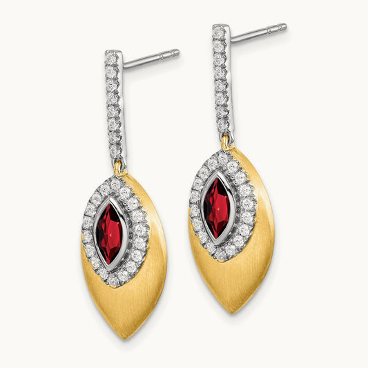 Garnet and Diamond Dangle Earrings, 14K Two-tone