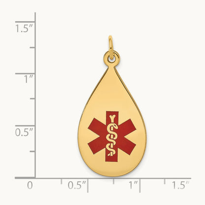 Red Enamel Medical Jewelry Pendant, 14K