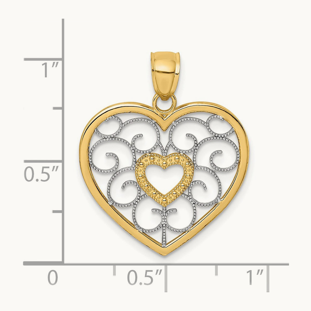 Filigree Heart Charm with rhodium — 24.2mm