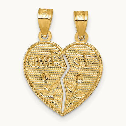 Break Apart Heart With Te Amo And Roses Pendant, 14K Two-tone