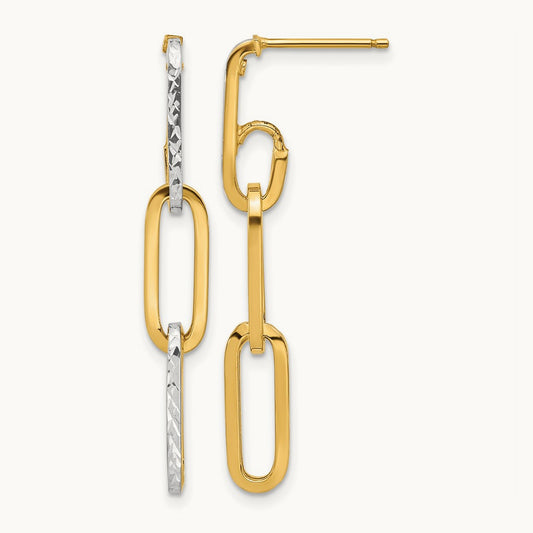 Pol and Diamond-cut Link Dangle Earrings, 14K with White Rhodium — Leslie's