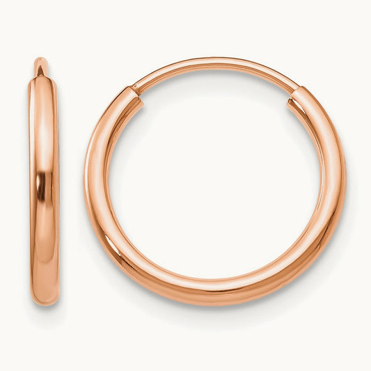 Polished Endless Tube Hoop Earrings, 1.50mm, 14K Rose Gold