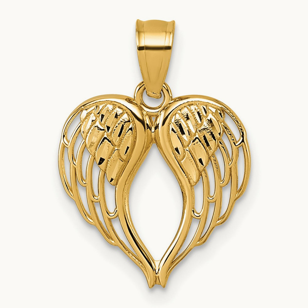 Polished and D/C Wings In Heart Shape Pendant, 14K