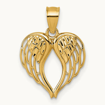 Polished and D/C Wings In Heart Shape Pendant, 14K