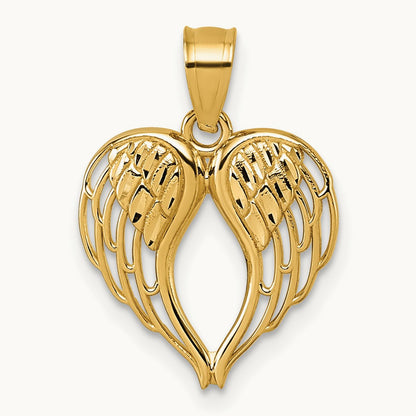 Polished and D/C Wings In Heart Shape Pendant, 14K