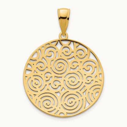 Fancy Filigree Disc Pendant, 14K