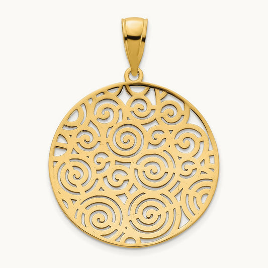 Fancy Filigree Disc Pendant, 14K