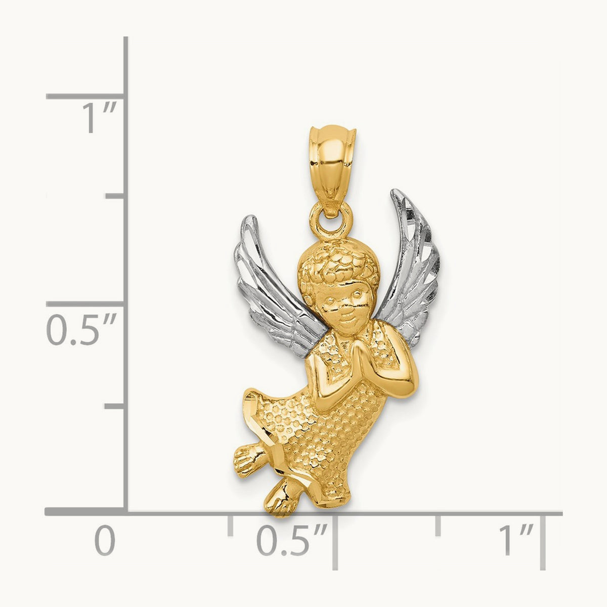 w/Rhodium Diamond-cut Praying Angel Pendant, 14K
