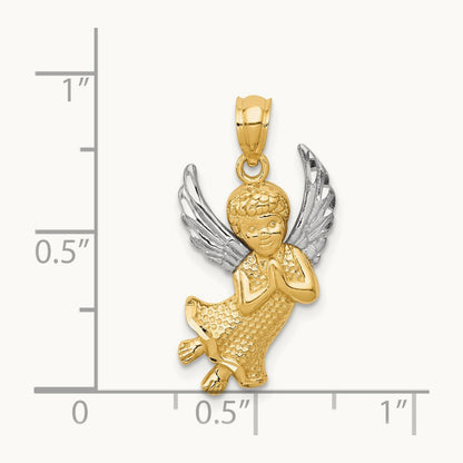w/Rhodium Diamond-cut Praying Angel Pendant, 14K