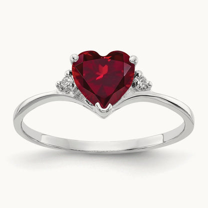 Heart Created Ruby AAA Diamond ring, 6mm, 14K White Gold