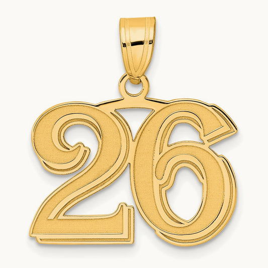 Polished Etched Number 26 Pendant, 14K