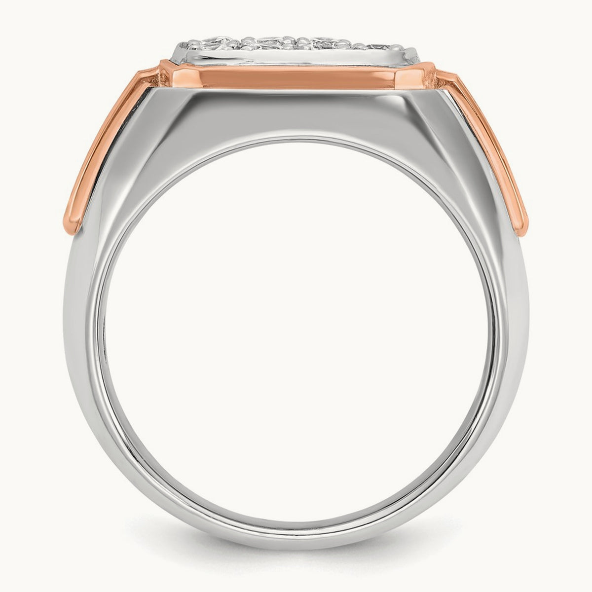 & Rose Gold IBGoodman Men's Polished/Satin Dia Cluster Ring, 14K White