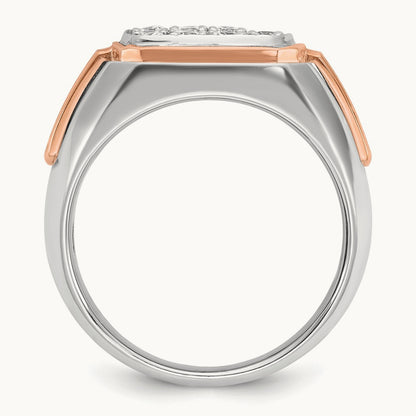 & Rose Gold IBGoodman Men's Polished/Satin Dia Cluster Ring, 14K White