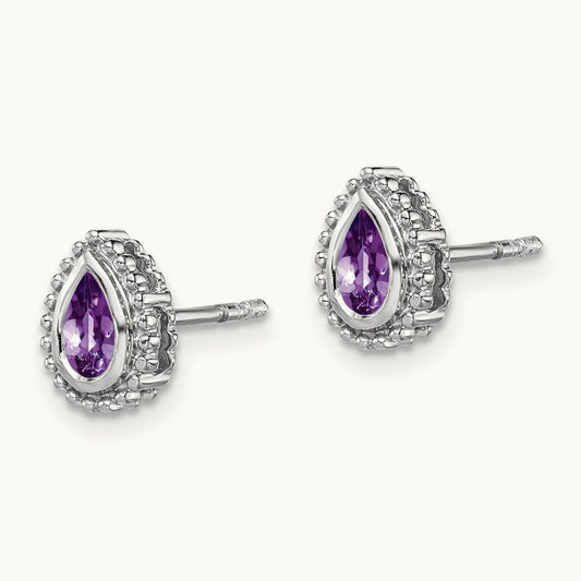 Pear Amethyst Post Earrings, 14K White Gold
