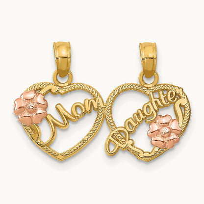 MOM - DAUGHTER Break-apart Hearts Pendant, 14K Two-tone