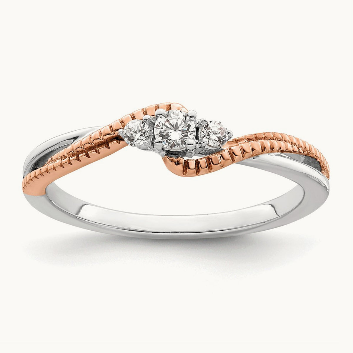 First Promise Polish Comp 3 Stone Dia Promise/Engag, 14K White with Rose Gold