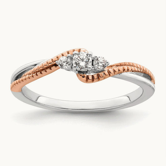 First Promise Polish Comp 3 Stone Dia Promise/Engag, 14K White with Rose Gold