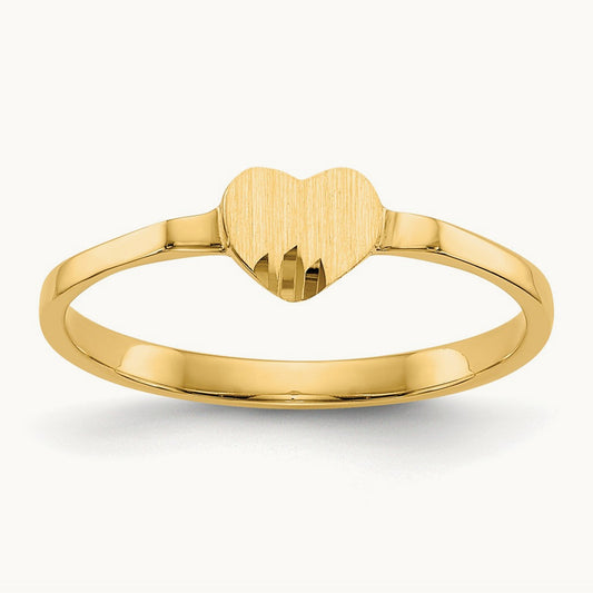 Diamond Cut Heart Signet Ring, 14K