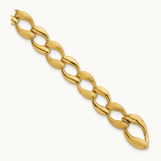 Brushed and Polished Fancy Link Bracelet, 9mm, 14K