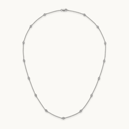 Diamond Station Cable Necklace, 14K White Gold
