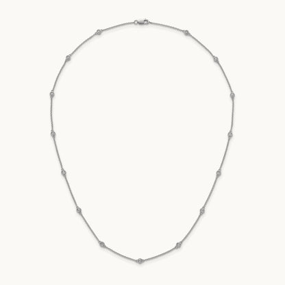 Diamond Station Cable Necklace, 14K White Gold