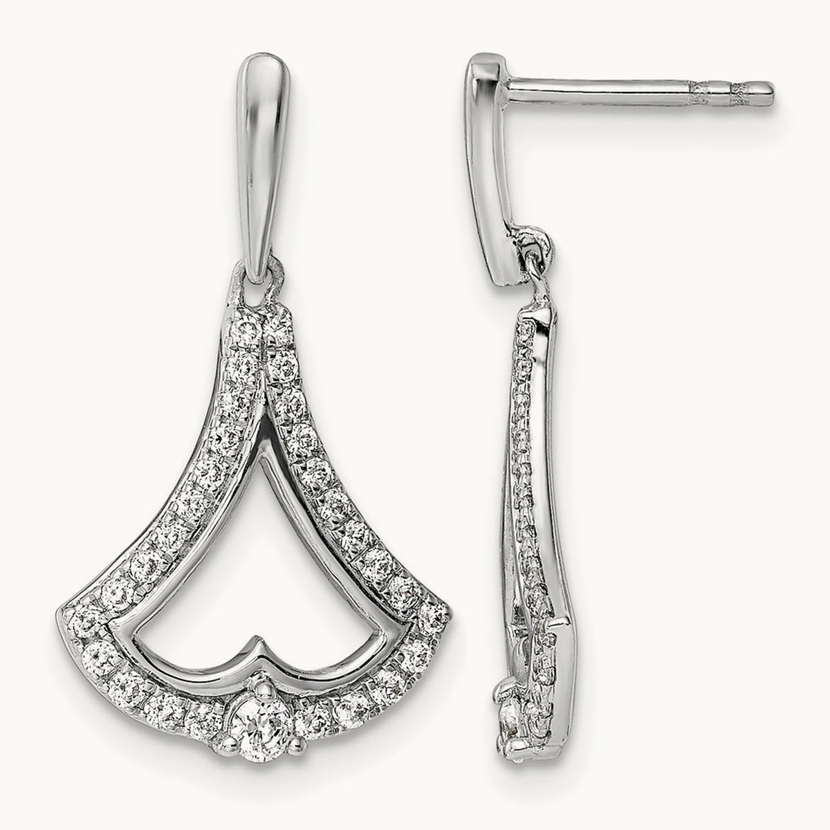 Diamond Post Dangle Earrings, 14K White Gold