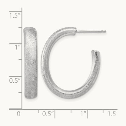 Rhodium-plated Brushed J-Hoop Post Earrings, Sterling Silver — Leslie's