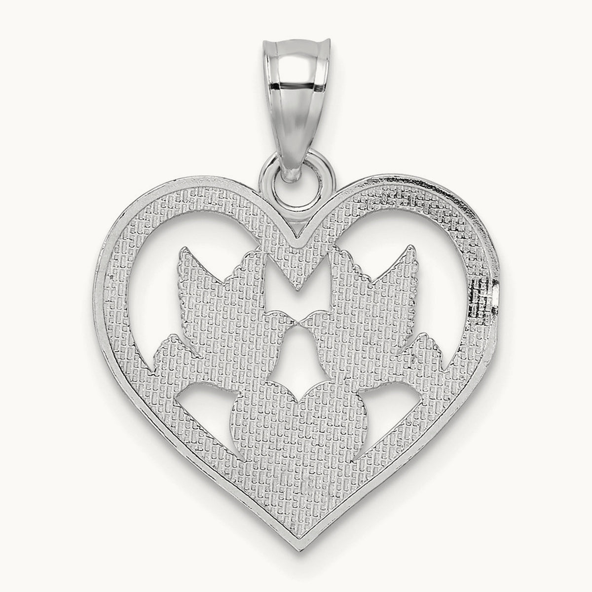 Doves In Heart Charm — 14K White Gold