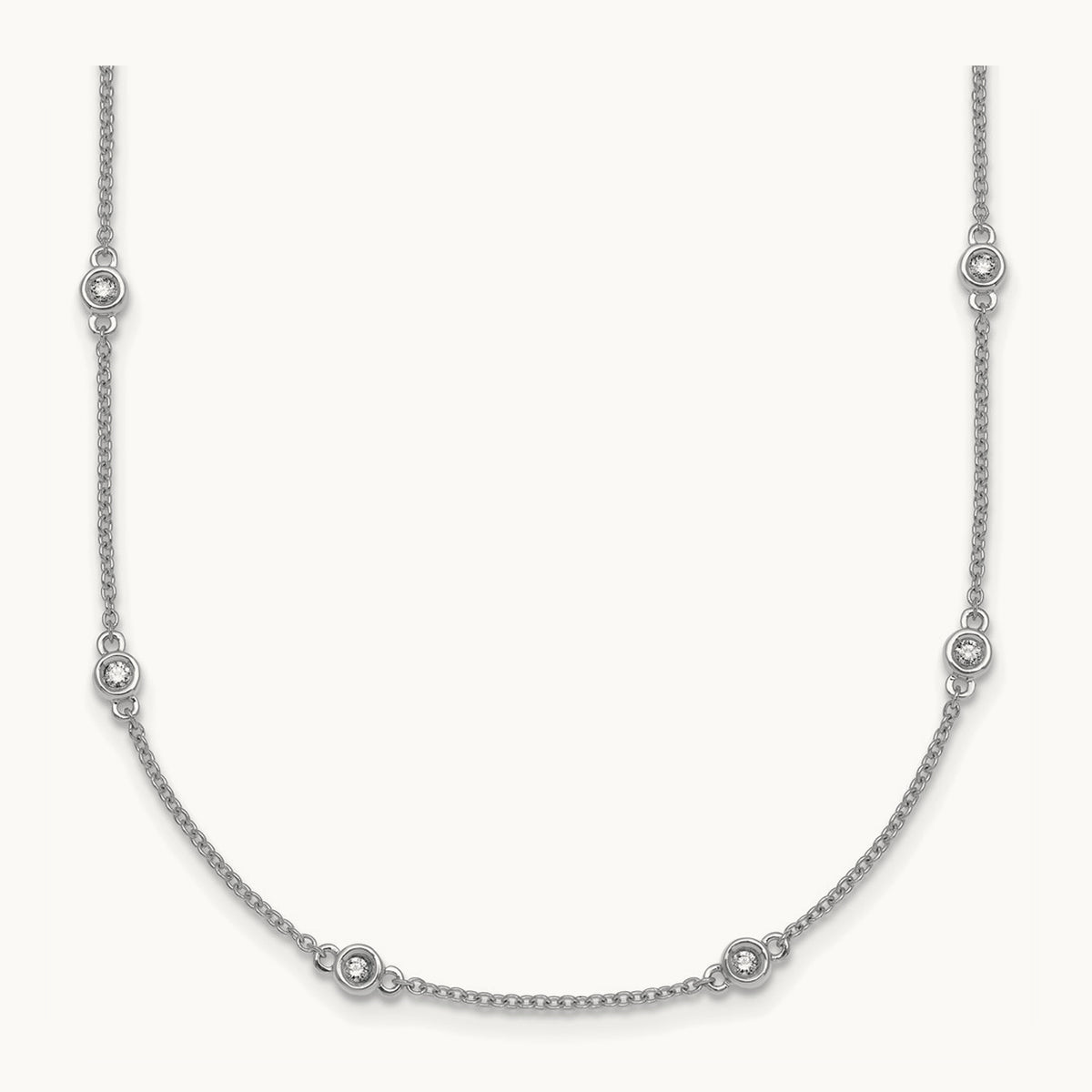 Diamond Station Cable Necklace, 14K White Gold