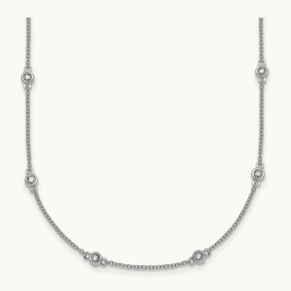 Diamond Station Cable Necklace, 14K White Gold