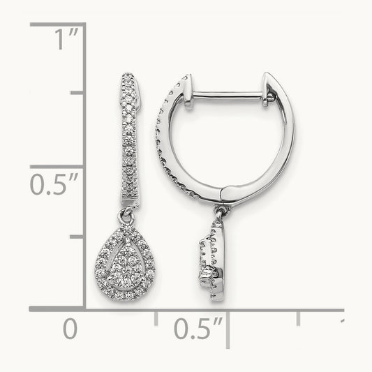 Diamond Teardrop Hinged Hoop Earrings, 14K White Gold
