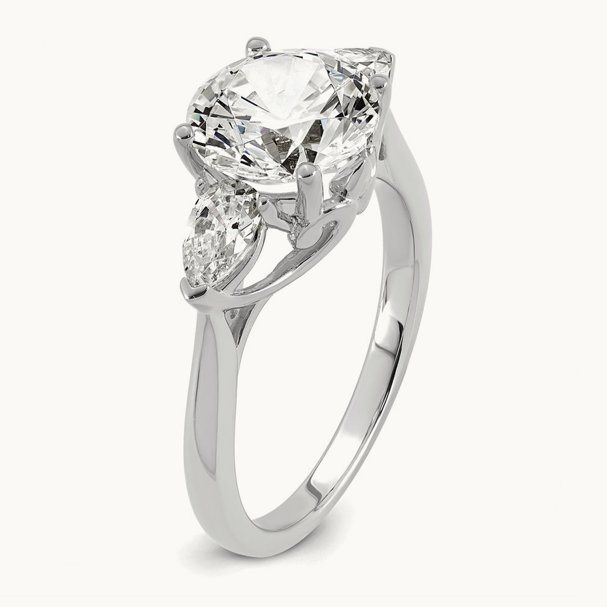 Round with Pear 3 Stone Engagement Ring, 1.25-3.50 ct tw Lab-Grown Diamond — 3 5/8 ct, 14K White Gold