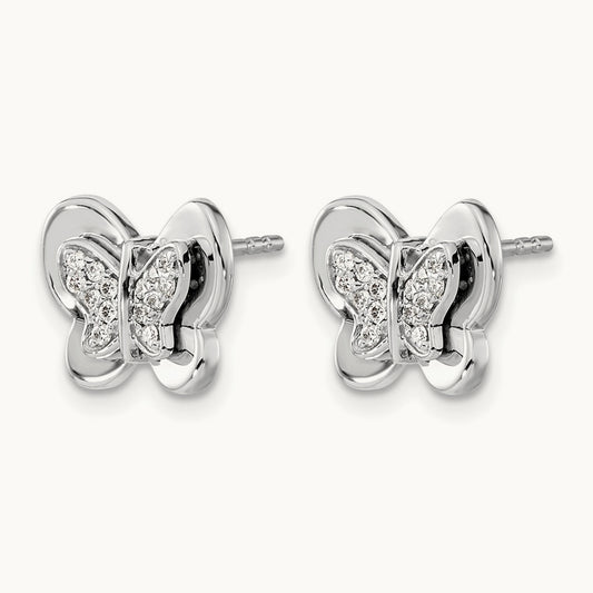Diamond Butterfly Earrings, 14K White Gold