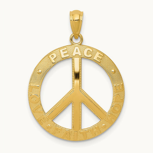PEACE LOVE FAITH HOPE Peace Sign Pendant, 14K