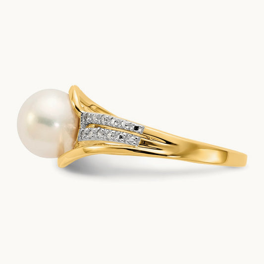Diamond and FW Cultured Pearl Ring, 14K