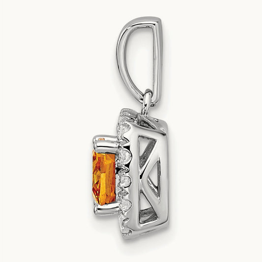 Nov Birthstone Citrine Halo Pendant, 0.25 ct tw Lab-Grown Diamond